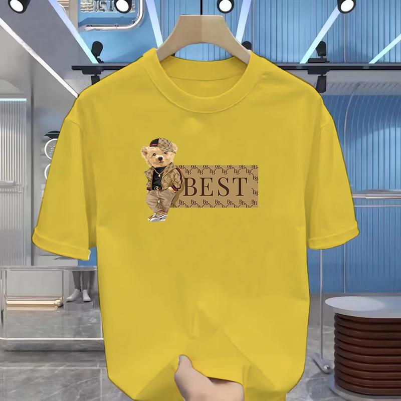 Summer new cartoon bear print men's T-shirt Cotton luxury brand men's T-shirt short sleeve sports fashion top street T-shirt