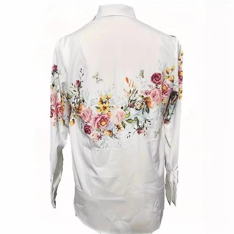 Spring Fall Floral Print Button Front Shirt Casual Long Sleeve Womens Clothing