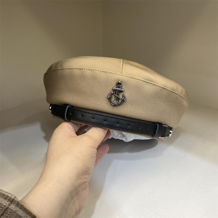 Fashion Metal Letter Octangonal Beret Trendy Beret Hat Lady Solid Color Casual Autumn Cap Vintage Simple Painter Hat Female