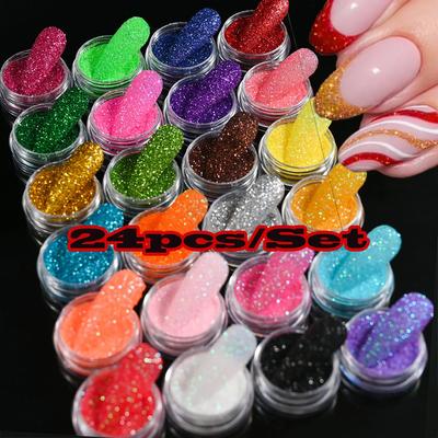 24 Pezzi Polvere per Unghie Zucchero Fine Olografica Scintillante Pigmento Cromato Diamante Polvere per Smalto Gel Glitter