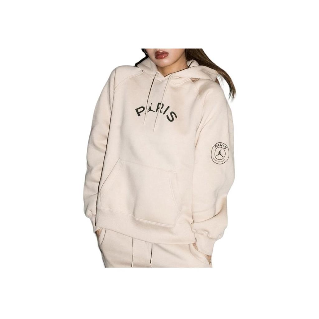 Jordan Brooklyn SS24 PSG Collaboration Letter Print Fleece-Lined Hoodie Women Tops Khaki FN5177-126