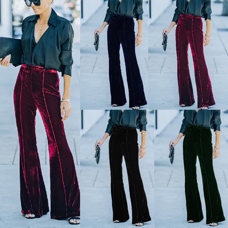 2025 Autumn/Winter Women's Gold Velvet Patchwork High-Waisted Flare Pants