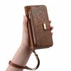 Phone Case For Google Pixel 9 Pro  / 9 Floral Leaf Pattern Multi Card Slots Zipper Leather Phone Cover with Wrist Strap