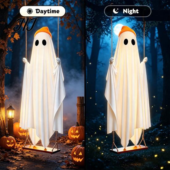 Outdoor Festive Ghost Decorations Halloween Indoor, IP44 Waterproof Light Up Hanging Swing Cute Decoration, DIY Atmosphere for Trees Standing