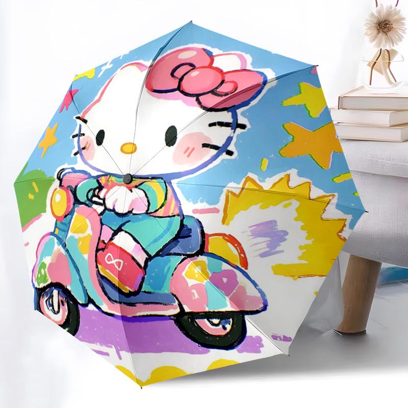 1pc Hello Kitty Scooter Umbrella - Automatic Open/Closed, Foldable Design, 8-Rib Iron Frame, Outdoor Umbrella, Festival Gift, Suitable for Fans, Trave