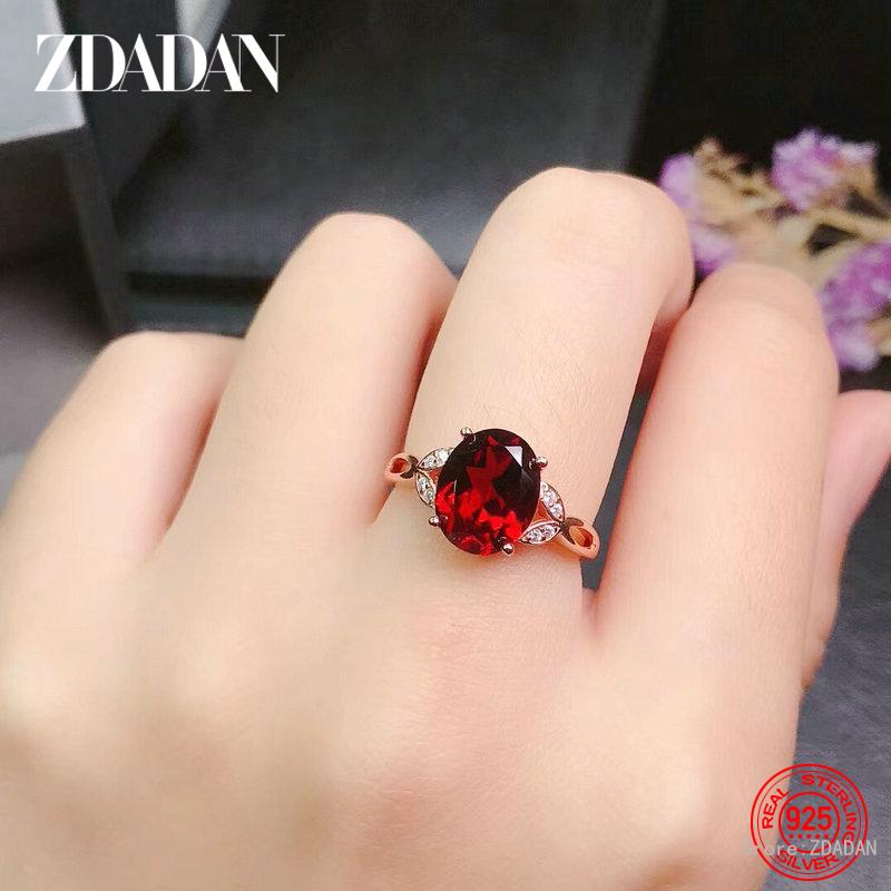 925 Silver Red Zircon Adjustable Ring for Women Fashion Jewelry