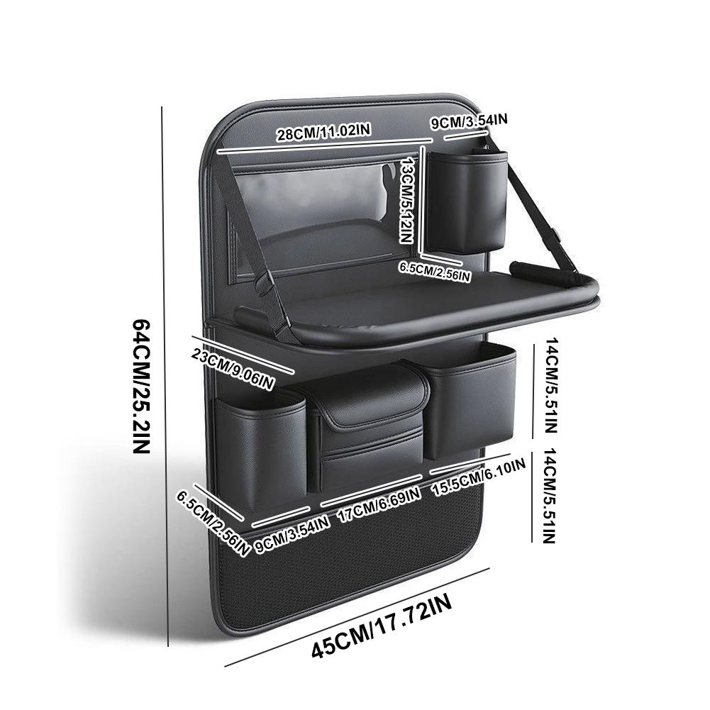 Car Seat Back Organizer 6-Pocket Storage Bag with Foldable Table Tray PU Leather Car Seat Back Protector Auto Seat Accessories