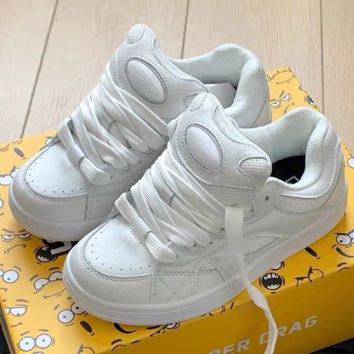 

New yellow and red bread shoes women s BAKE niche design sense retro style platform sports shoes dopamine trend shoes 40 белый