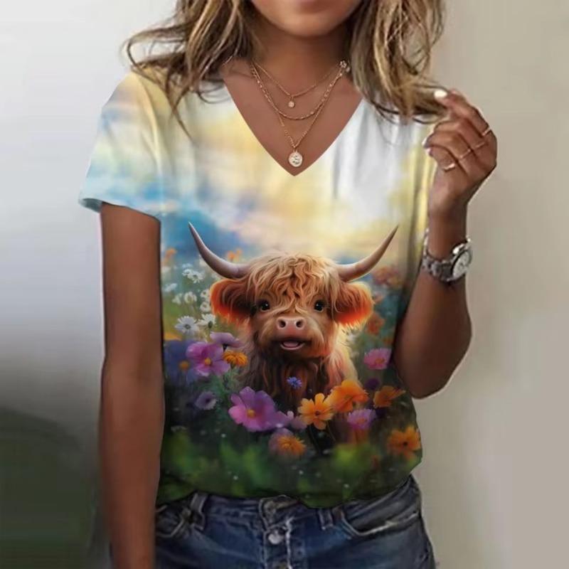 Cute Girl 3D Print Women's T-Shirts Top Casual Short Pullover Sleeved V-Neck Plus Size Tee Shirt Female Everyday Clothing