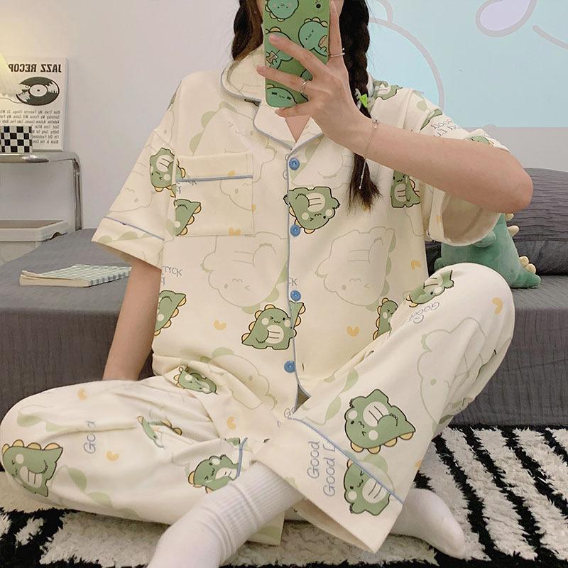 Cute Melody pajamas women's Japanese sweet cartoon style loungewear age-reducing girls cardigan short-sleeved set