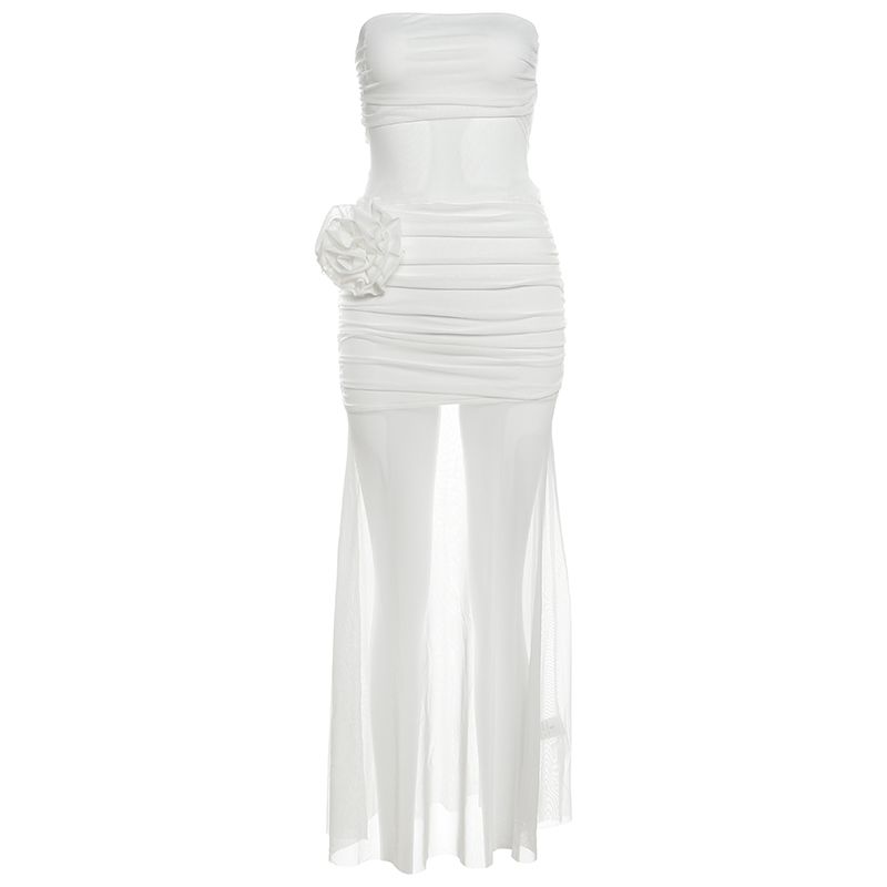 

Sisjuly Travel Cinched Mesh Strapless Dress White S