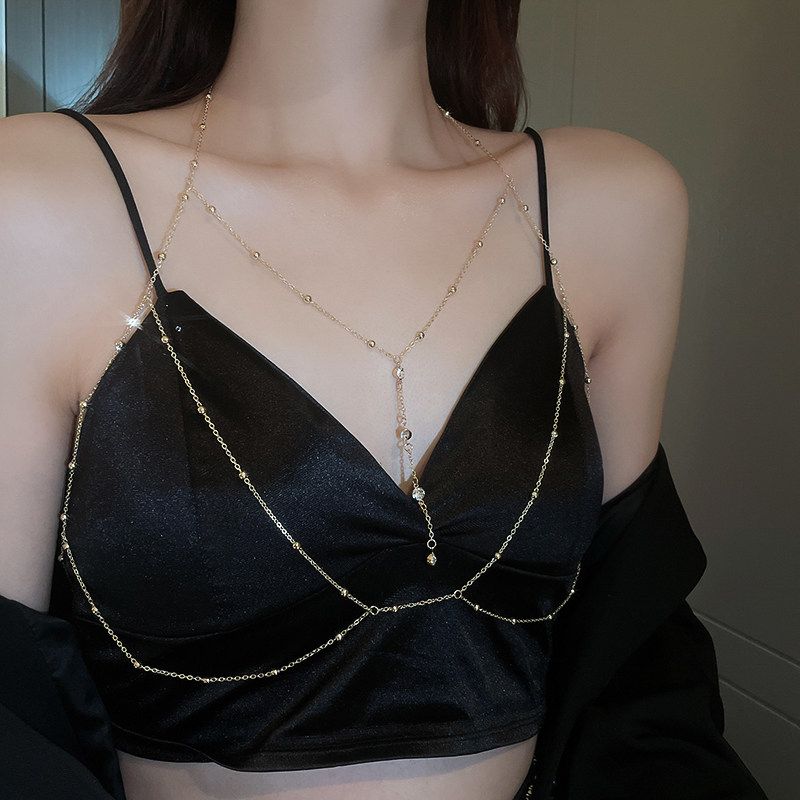 

Chest Necklace Bikini Bikini Clavicle Body Chains Ornament Sexy Necklace Women s Accessories Fashion Tide Chain Clavicle Chain Body Chain (Gold)