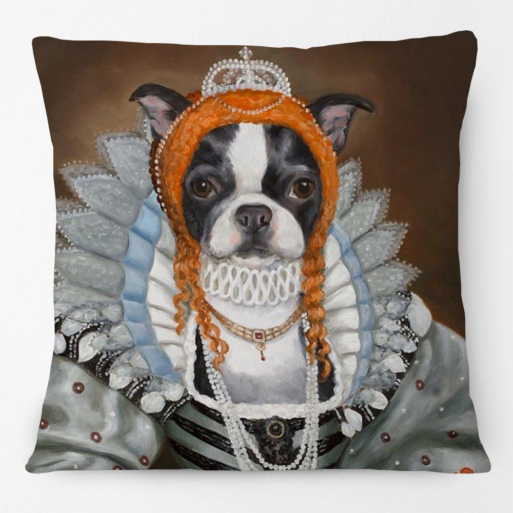 Renaissance Dogs And Cats Cushion Cover King Charles Spaniel Black Pug Dog French Bulldog Labrador Vintage Pillowcase