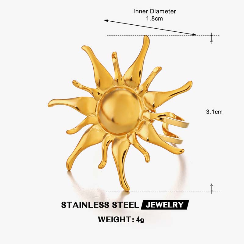 Stainless Steel Metal Sun Shape Open Rings For Women Vintage Gold Color Sunflower Adjustable Finger Rings Jewelry Accessories