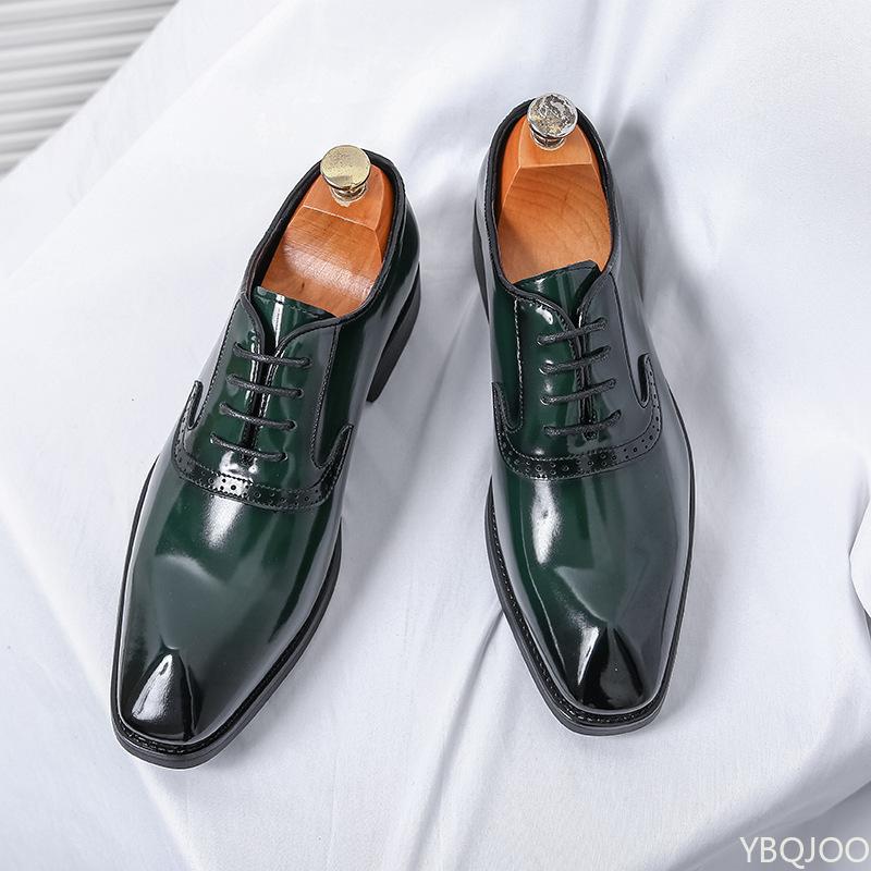 

Male Pointed Leather Shoes Luxury Mens Oxford Leather Shoe Wedding Leather Dress Shoes Green Gentleman Office Man Loafers 42