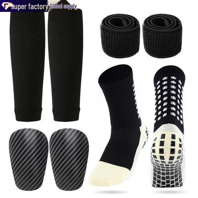 Football Sports Suit with Adhesive Socks, Long Sock Covers, Shin Guards, and Straps