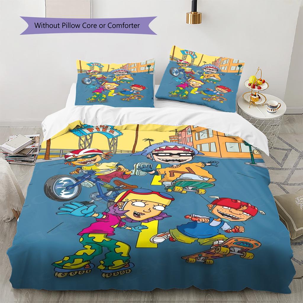 Rocket Power Cartoon Pattern Bedding Set Quilt Cover Pillowcase Home Decor Gift (1 * duvet cover + 2 * pillowcase, without core)