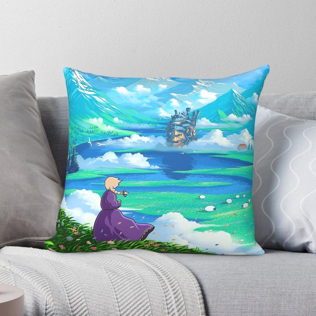 Castle And Mountains Square Pillowcase Polyester Linen Velvet Creative Zip Decorative Pillow Case Sofa Cushion Cover