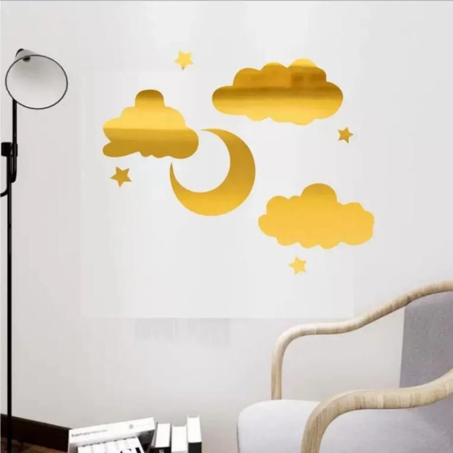 

8pcs/setMoon Stars Clouds Mirror Wall Stickers Home Bedroom Living Room Dining Room Acrylic Decorative Wall Stickers золотий