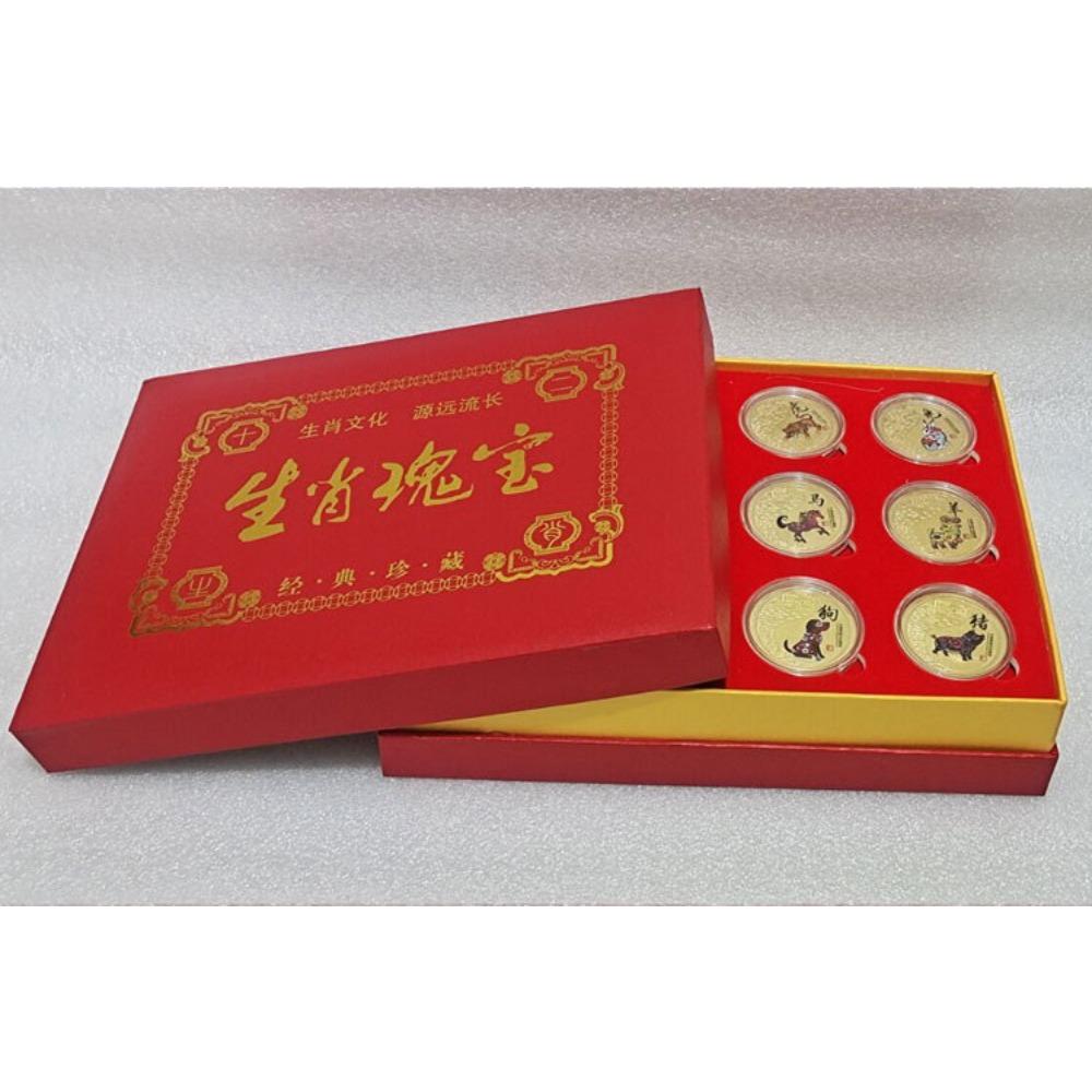 Färgglada stjärntecken, Minnesmedaljer, 12 stycken, Komplett set, Guldmynt presentförpackning, Stjärntecken minnesmynt, Metallhantverkspresenter