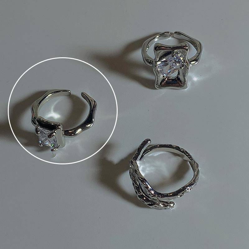 Trendy Geometric Mirror Finish Adjustable Ring Featuring Shimmering Zircon Stones Couples For
