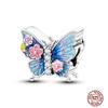 Charms Beads 925 Sterling Copper Pink Butterfly Luminous Firefly Chameleon Heart Charm Fit Original Bracelet DIY Holiday Zircon