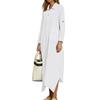 Women's Casual Solid Color Cotton And Linen V-Neck Long Sleeve Button Midi Dress