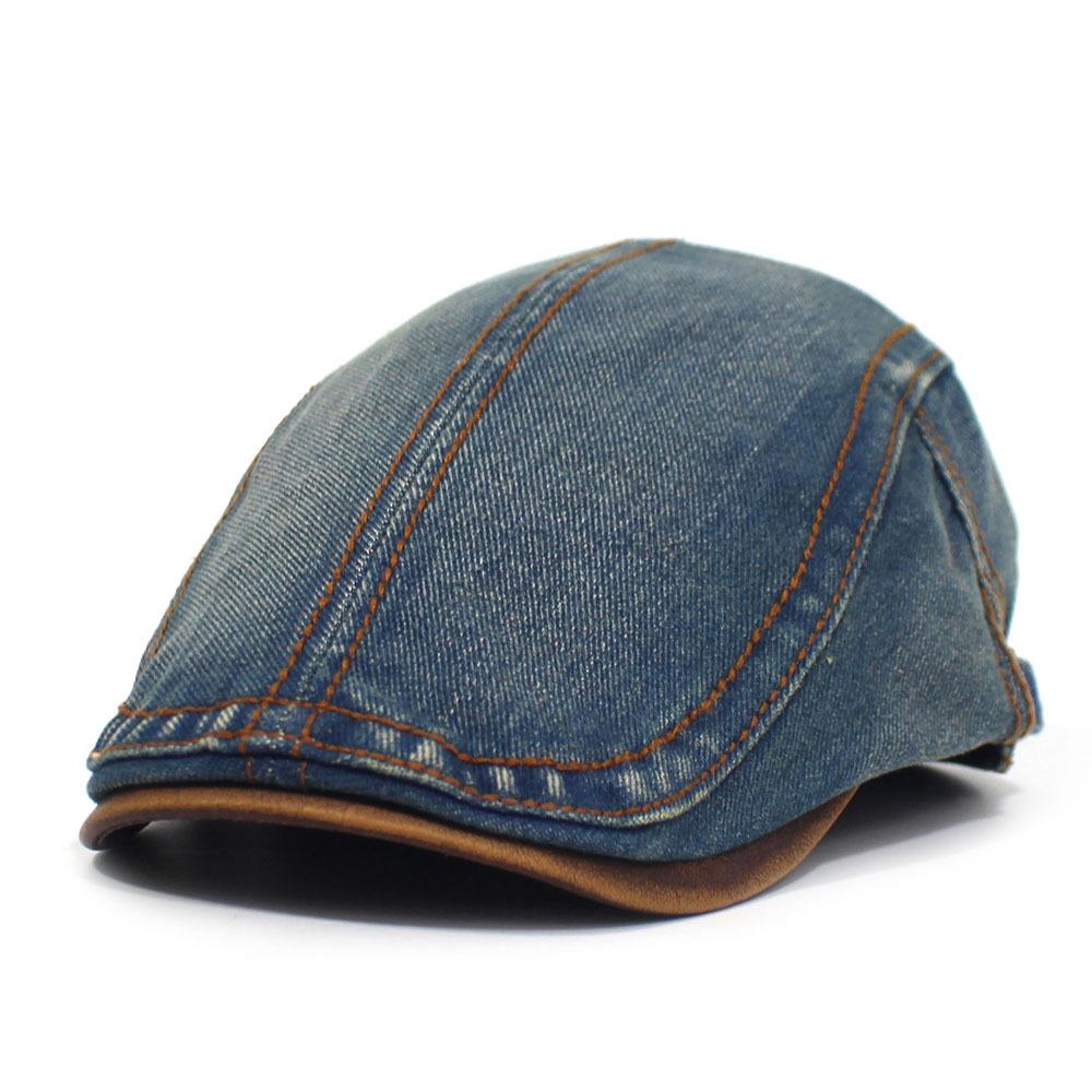 Men's and Women's Fashion Denim Hats Cotton Washed Denim Beret Retro Casual Cap Forward Hat