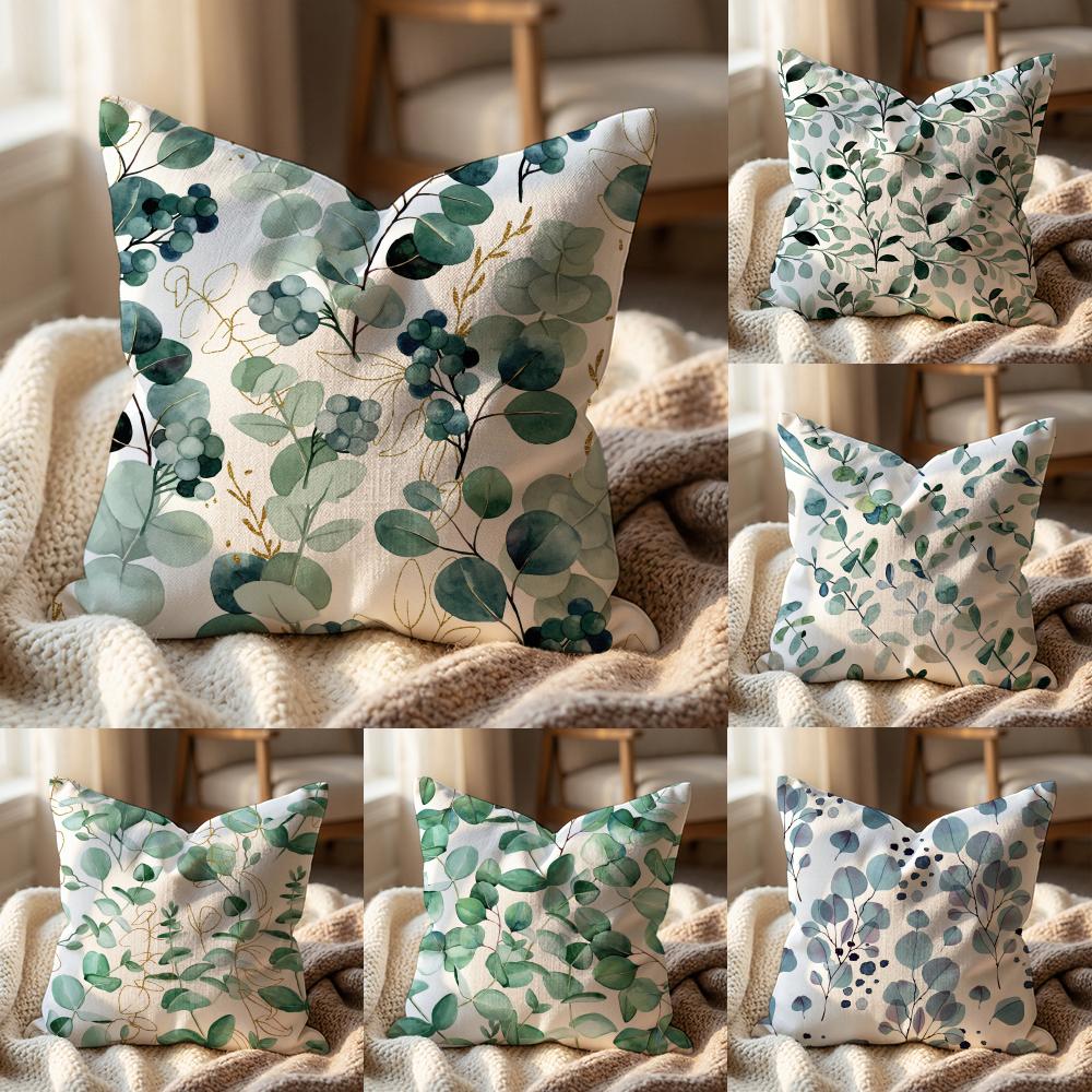 Watercolor Eucalyptus Flowers Cushion Cover Multi-Scene Pillow Cover for Home & Car - Reversible, Soft & Durable for Daily Use