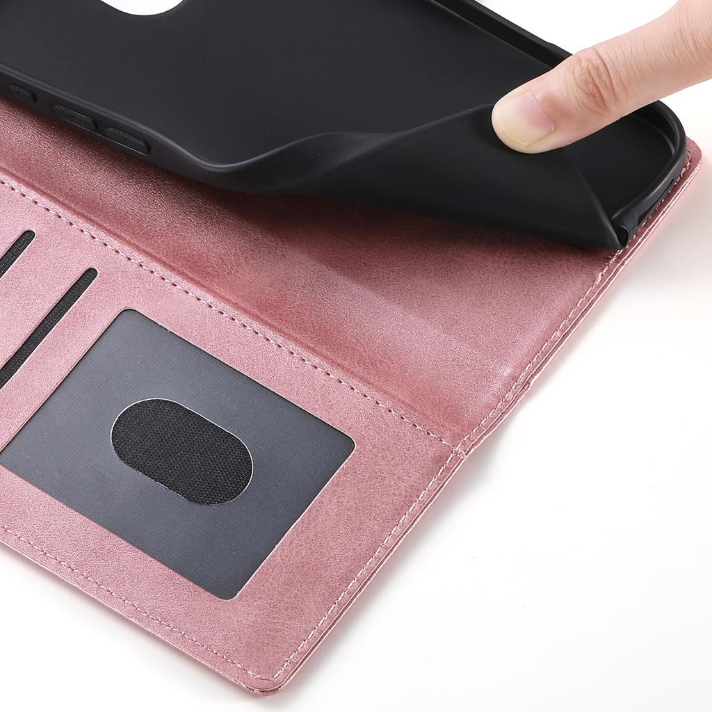For iPhone 16 Pro Case Stand Wallet Calf Texture PU Leather Flip Phone Cover with Wrist Strap