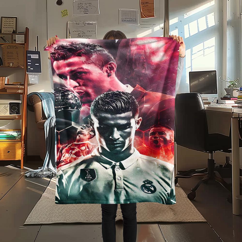 1Pc CR7 Print Flannel Blanket, High quality Comfortable for All Seasons, Home Decor, Warmth and Comfort, Perfect for Christmas Gifts
