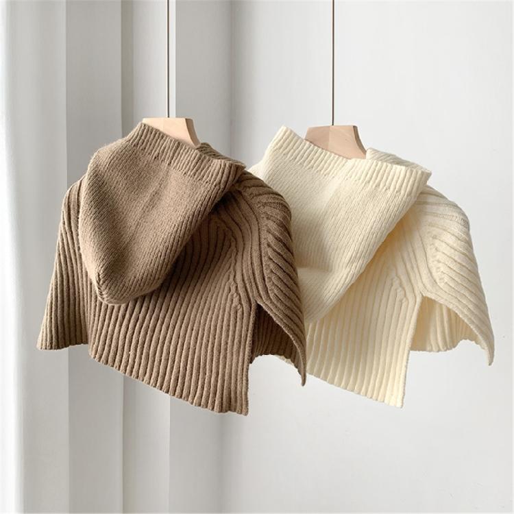 Knit Scarf Cap for Women Solid Color Hooded Shawl Winter Windproof Neckwrap Hat