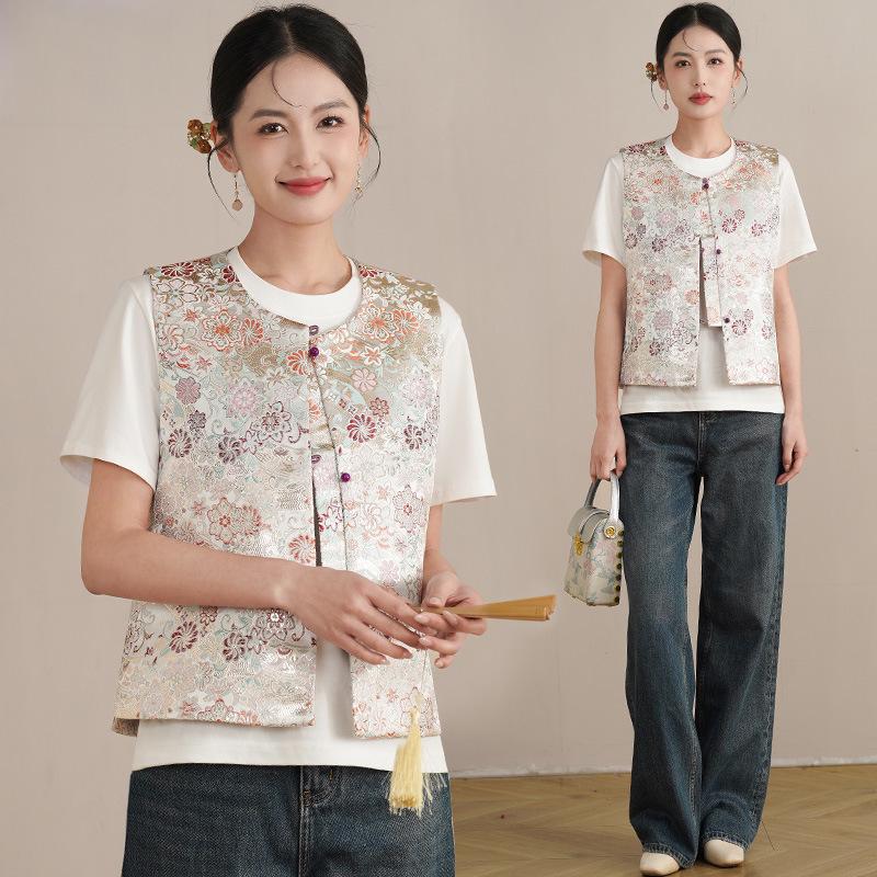 

Spring Retro Embroidered Vest Cardigan - National Style for Women Small