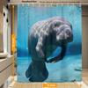 Pardick Sea Ocean Animal Manatee Shower Curtain, Waterproof Summer Shower Curtain Set with 12 Hooks, Polyester Fabric Shower Cur
