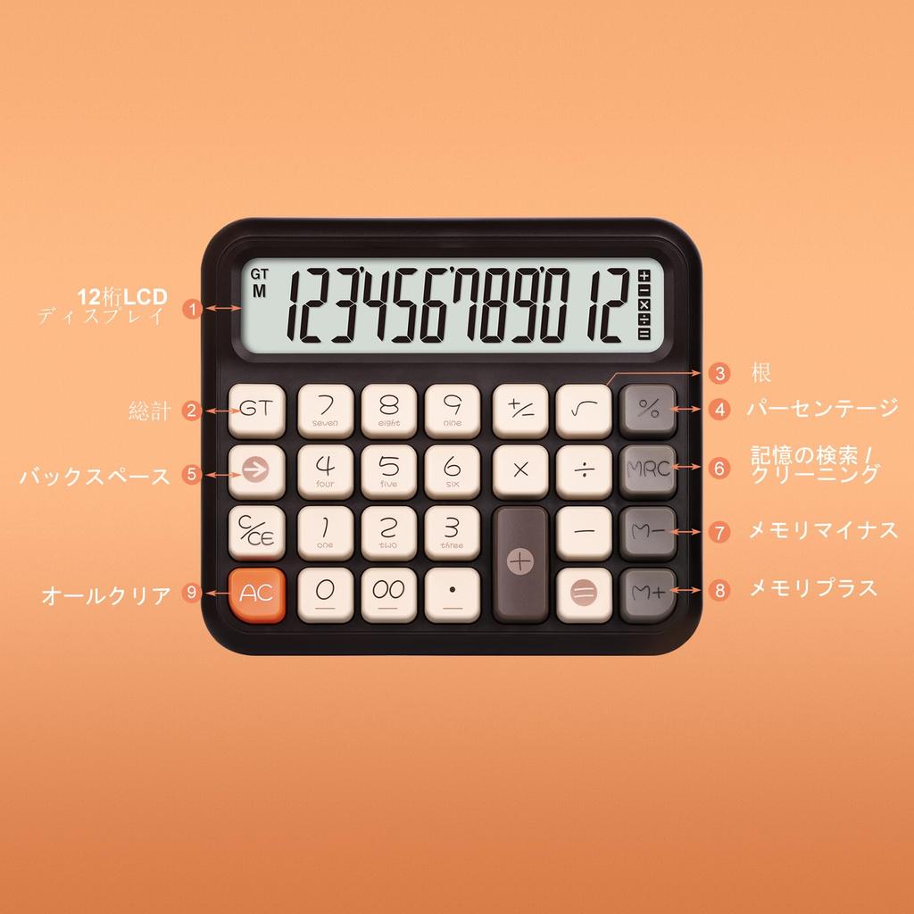 Pendancy Retro Cute Basic Calculator with LCD Display and Buttons for Use 12-Digit Extra-Large Office/School/Home