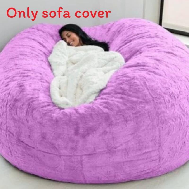 Color Large Solid Soft Plush Portable Living Room Lazy Sofa Cover Bean Bag Cover