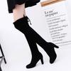 Women's Boots Flock Stretch High Heel Shoes Classics Square Heel Round Toe Lace Up Woman Over The Knee Boots Size Plus Size 4243