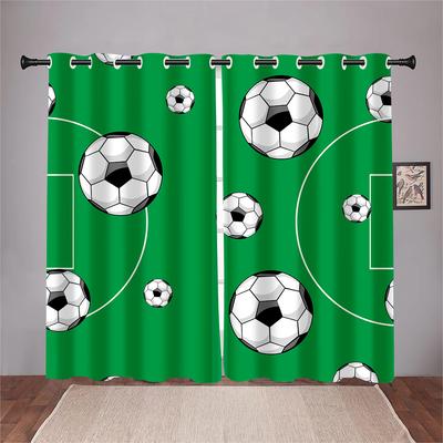 Green Football Field Curtains Soccer Line Planning Map Curtains 2 Panel Living Room Bedroom Den Children's Room Decoration