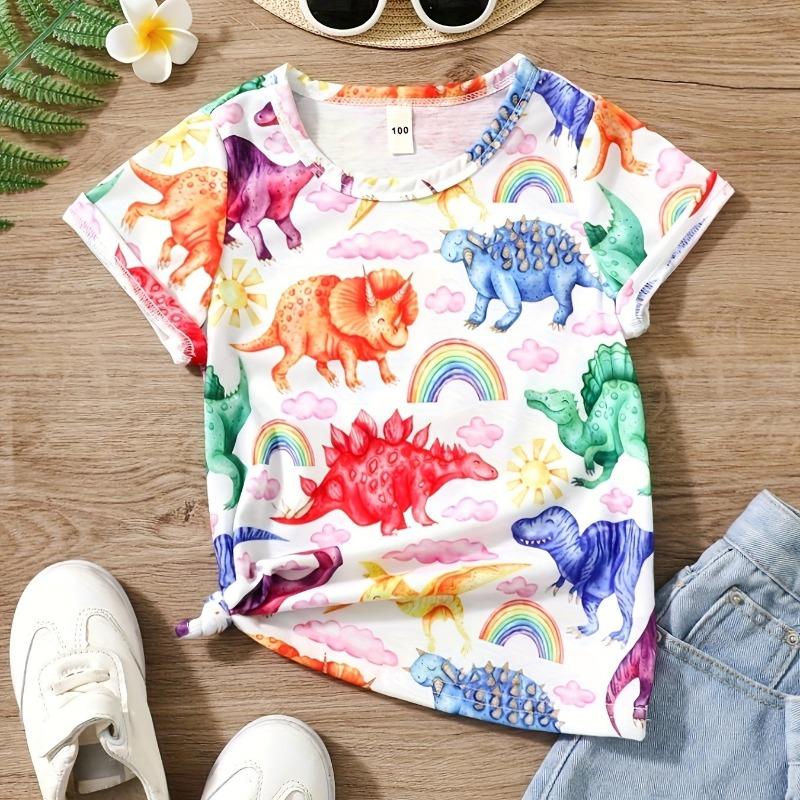 

2026 Kids Clothes Cute Dinosaur Print Graphic T Shirts Short Sleev 110