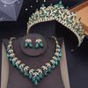 Luxury Green Crystal Flower Tiaras Crown Sets for Queen Pageant Necklace Earring Sets Wedding Dress Bridal Jewelry Set for Women