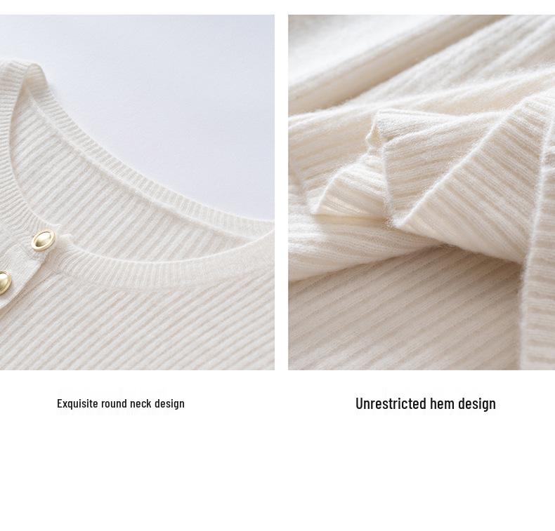 Autumn/Winter Round Neck Single-Breasted Loose Slimming Cashmere Wool Women's Cardigan