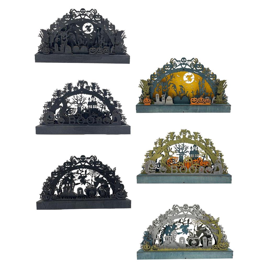 Halloween Decoration Table Centerpiece Wooden Decorative Silhouette Lighted for