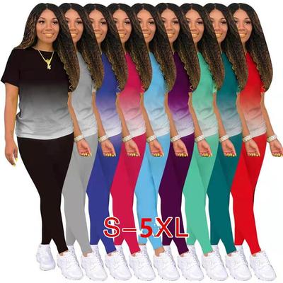 Set casual de damă din două piese cu imprimeu digital gradient pentru acasă 2023