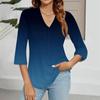 Women's V-neck Gradient Print Three-quarter Sleeve Fashion Top