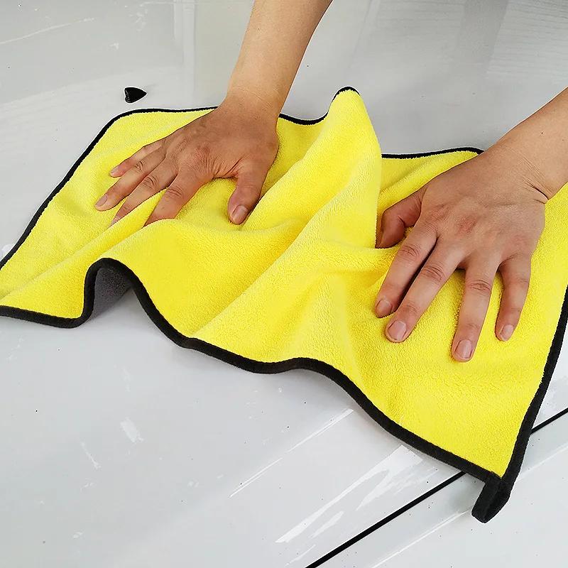 1/10PCS Super Absorbent Cleaning Towel Yellow Double Layer Microfiber Car Detailing Washing Rags Water Absorbtion Drying Cloth
