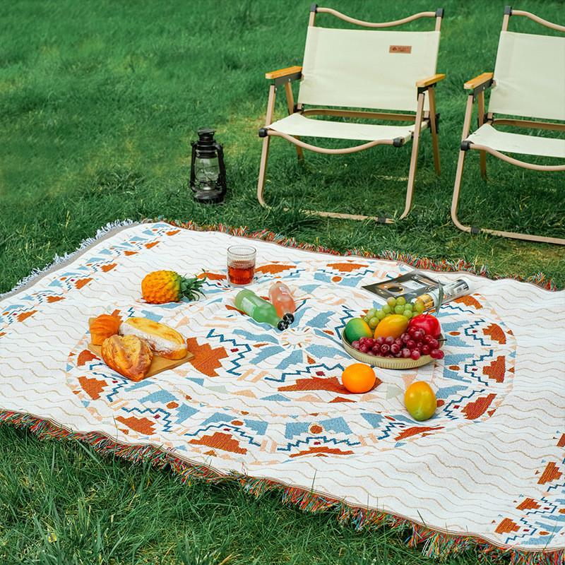Bohemian Style Outdoor Picnic Blanket With Thick Cotton Linen For Camping And Garden Use