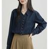 2026 Spring and Autumn New Style POLO Collar Vintage Long Sleeve Denim Shirt for Women, Loose Fit Shirt Jacket