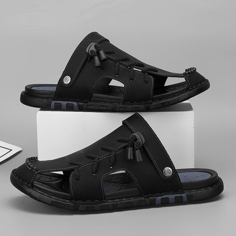 Fashion Summer Men Casual Leather Slippers Flip-flops Retro Wear Muller Half Drag Fashion Casual Beach Sandals Dual-Purpose Half Shoes