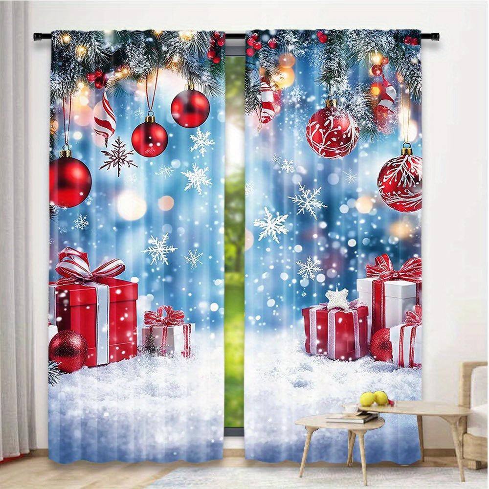 2 Paneele Weihnachtsvorhänge mit Schnee und Weihnachtsmann, halbverdunkelnd, für Schlafzimmer, Wohnzimmer, Fenster, Küche, Büro, Heimdekoration