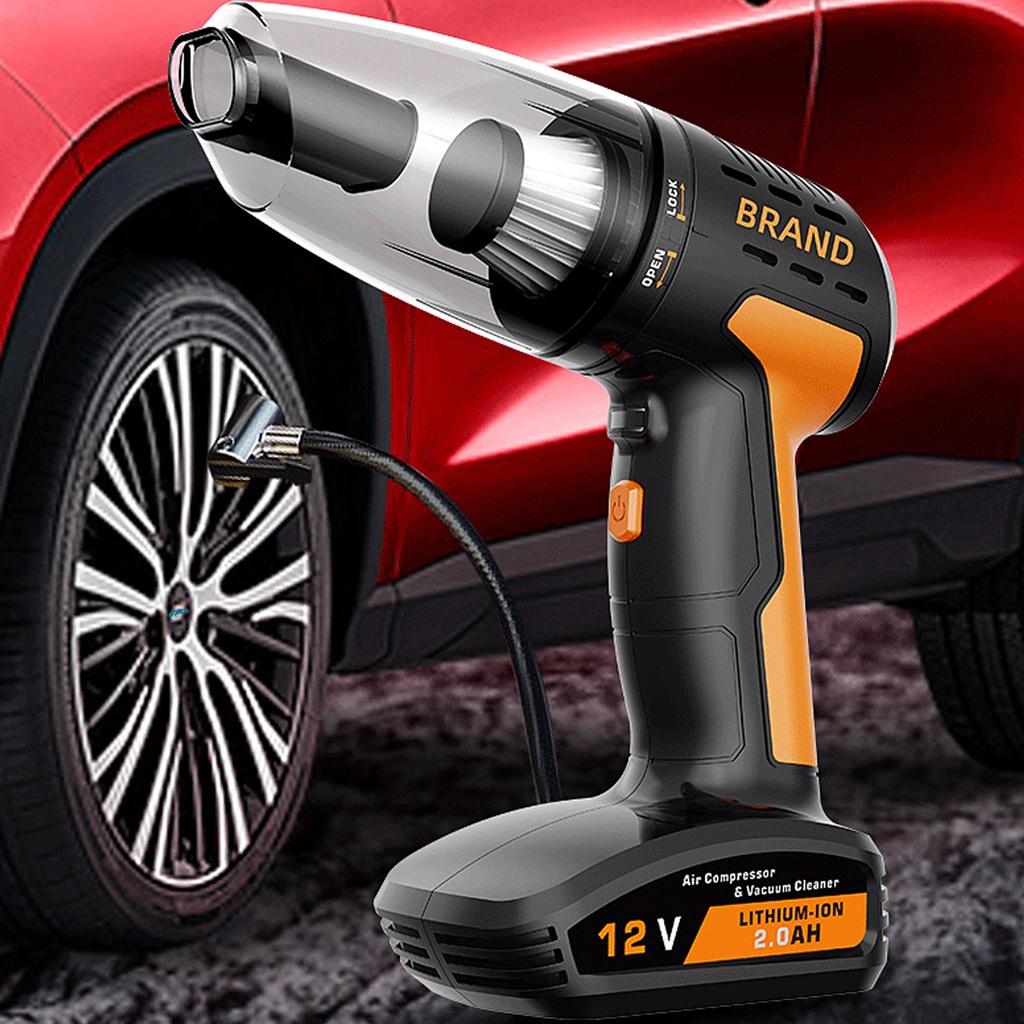 4 In 1 6000Pa Portable Car Vacuum Cleaner Cordless Interior Cleaner with LED Light Tire Pressure Gauge Inflator Auto Accessories